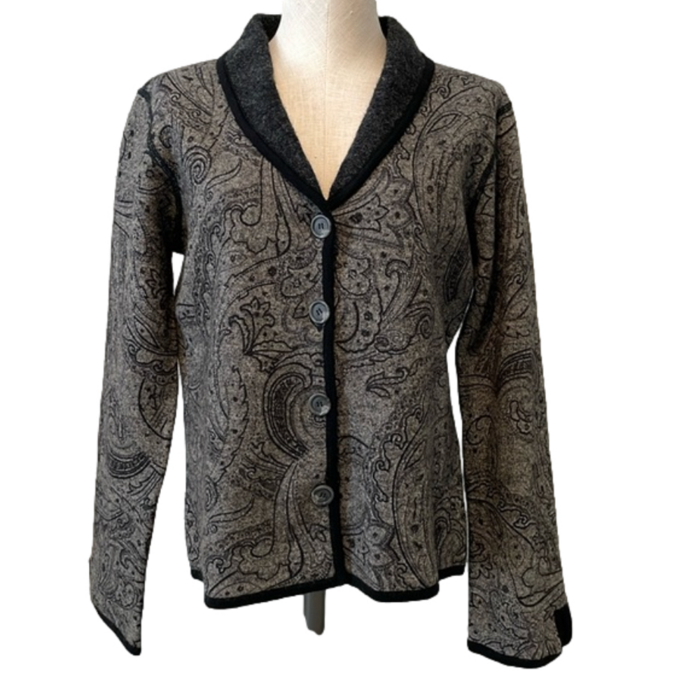 Austin Reed gray paisley wool cardigan sweater sz M